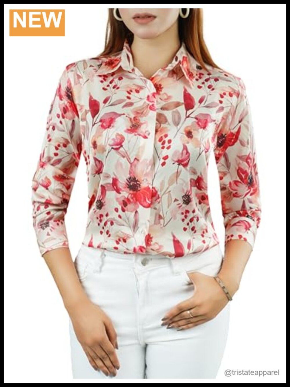 Floral Printed Long Sleeve Button Down Shirt Women's Dressy Business Casual